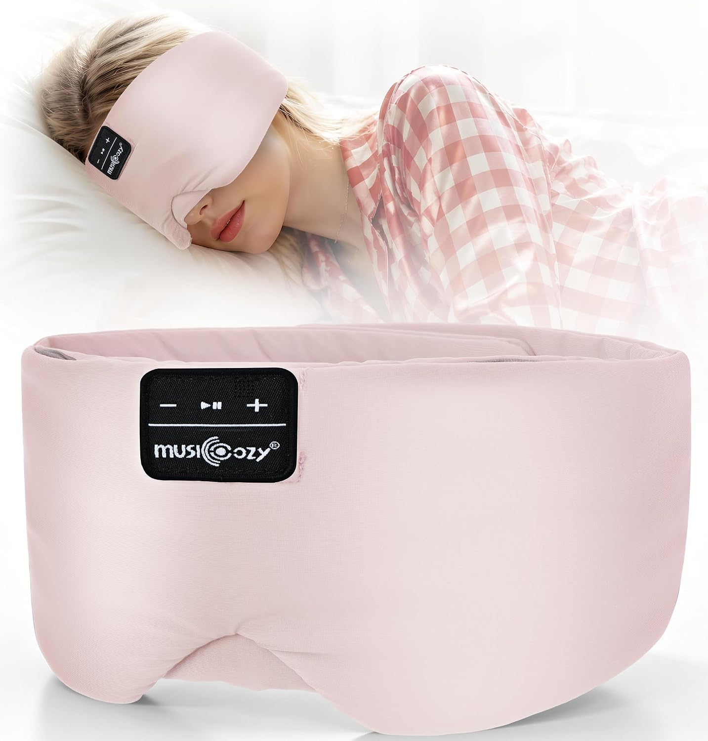 Detalle de Sleep Mask with Bluetooth Headphones (Pink) — 100% Blackout Silk Eye Mask with Built‑in Soft Headphones