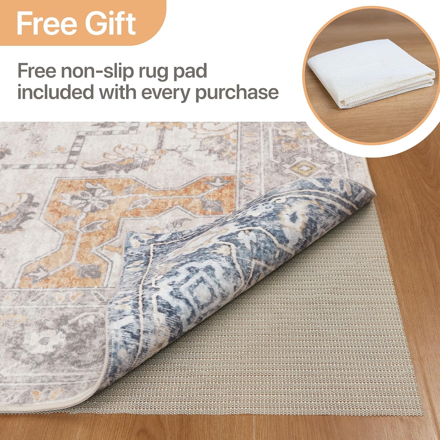 Detalle 2 de GENIMO 2'6" x 6' Washable Runner Rug Non Slip for Hallway – Taupe Blue, Vintage Floral