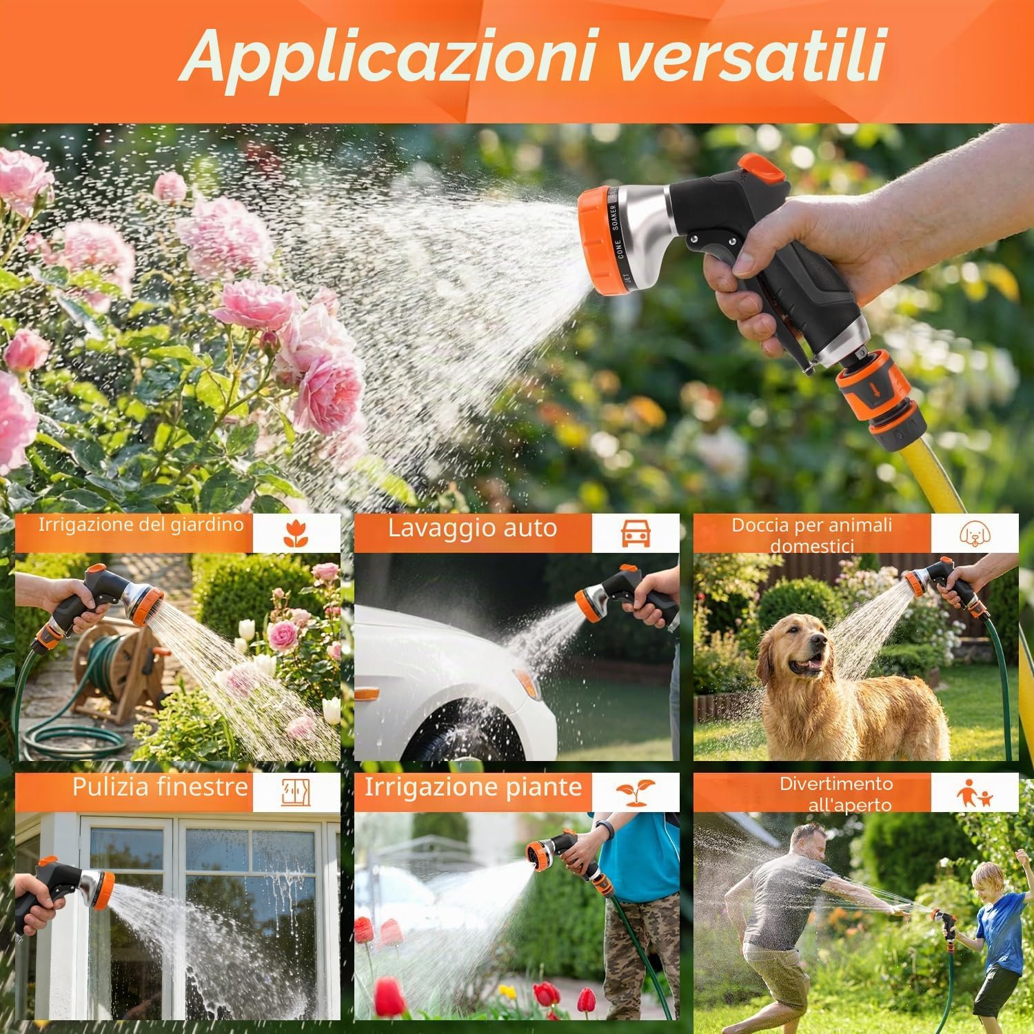 Thumbnail 6 de Hoofun set 2 pezzi doccetta da giardino con spruzzatore a 12 funzioni e collegamento rapido