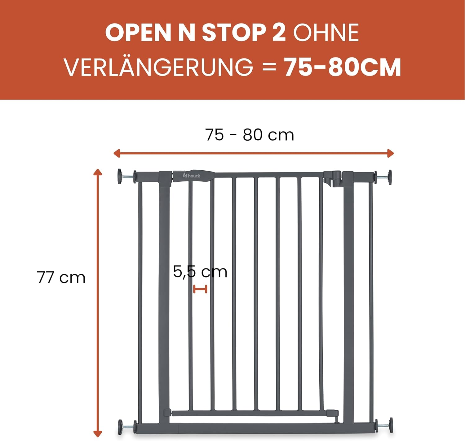 Detalle 2 de hauck Open N Stop 2 Dunkelgrau: Klemmi Gitter für Innen 75–80 cm Breite, 77 cm hoch