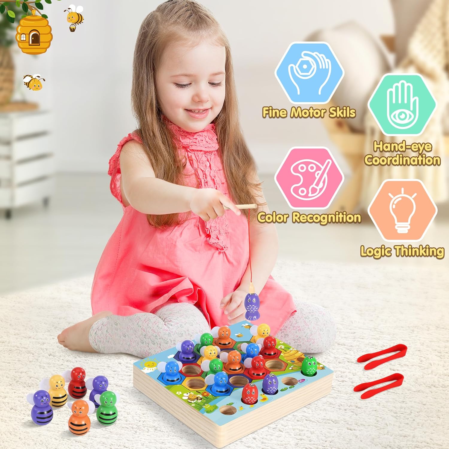 Thumbnail 1 de Ophy Giochi Montessori 3 in 1 in legno con pesca magnetica e classificazione colori (2–5 anni)