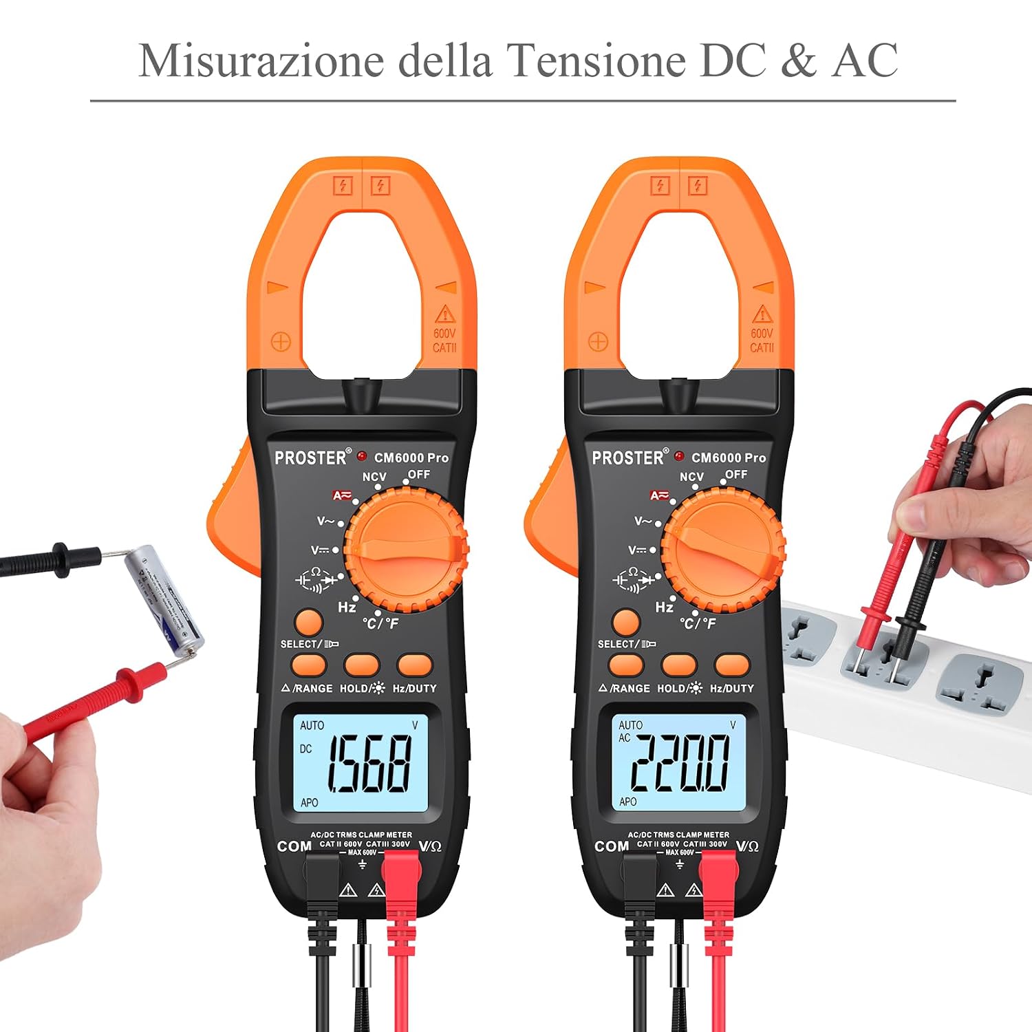 Detalle de Proster Pinza amperometrica auto-ranging TRMS con NCV e test di continuità (arancione)