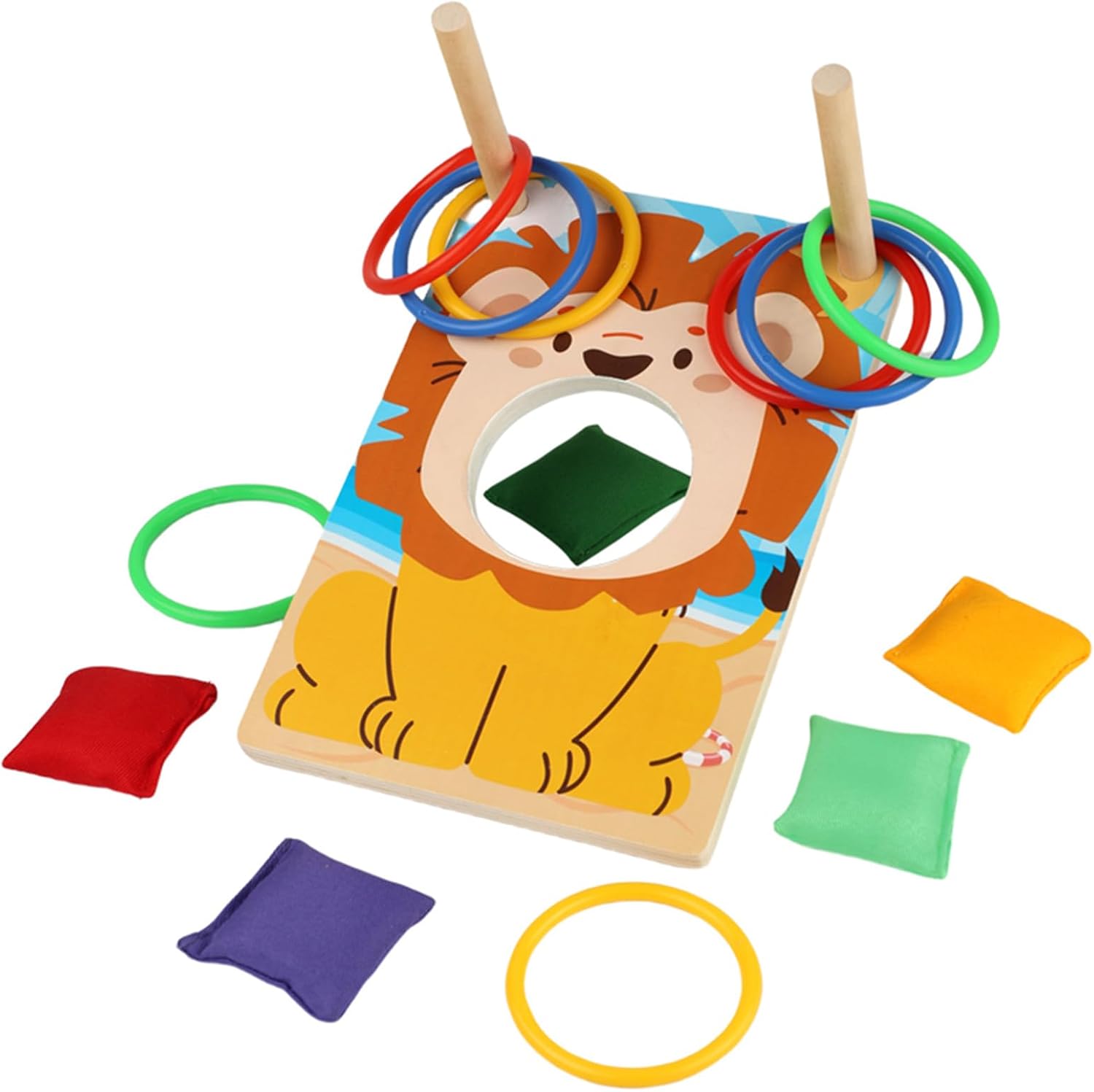 Detalle de ZUNIPLEX Piccolo Set 2 in 1 Cornhole in Legno e Lancio Anelli – Giocattolo Montessori per bambini 3+