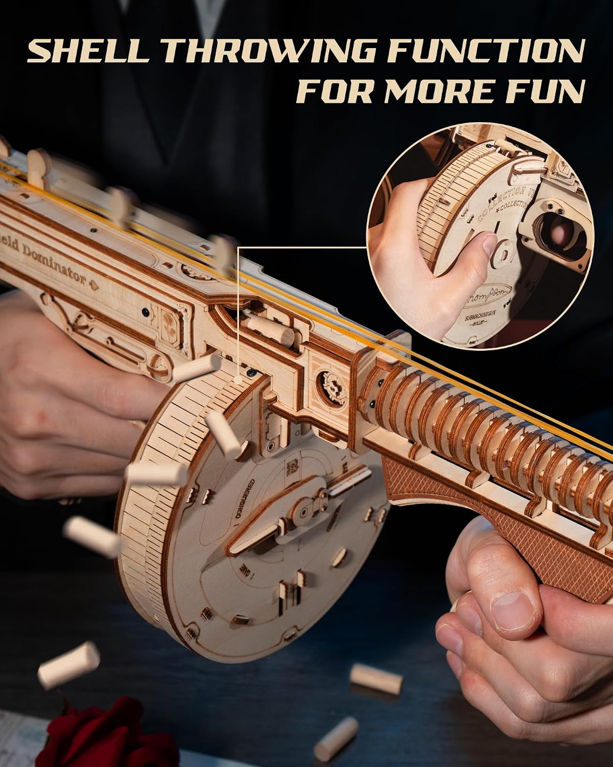 Detalle 2 de ROBOTIME Puzzle 3D in legno “Fucile Thompson” con elastico e obiettivi, modellismo da montare