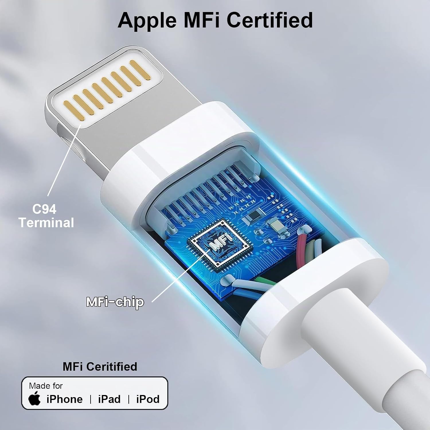 Detalle de Bamkey iPhone Lightning-kabel, 2-pack med 1 m längd och MFi-certifiering