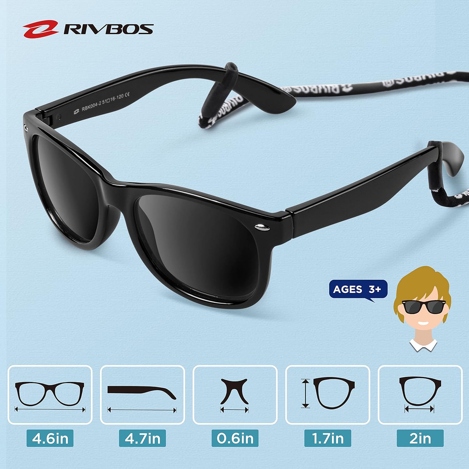 Thumbnail 4 de RIVBOS Kinder polarisierte Sonnenbrille RBK004 mit Verstellriemen – sicher, langlebig und angenehm zu tragen
