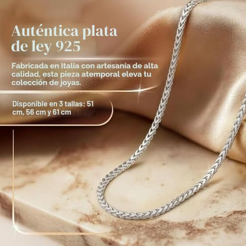 Detalle de QUADRI Collar Hombre y Mujer Plata 925 – Cadena Franco, 51/56/61 cm, Made in Italy