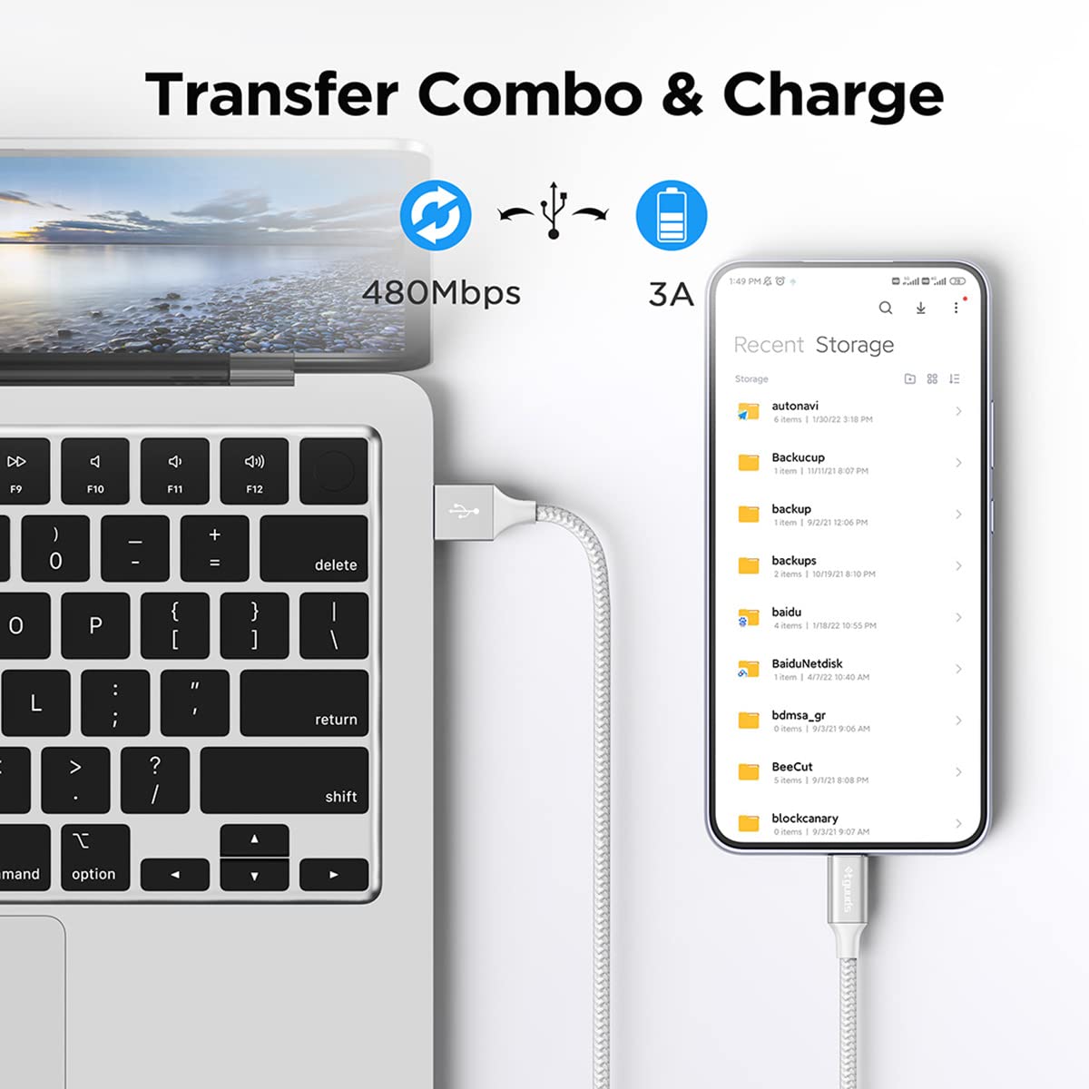 Detalle de etguuds Long USB C Cable (2-Pack, 3m) – USB A to USB C Fast Charge Lead