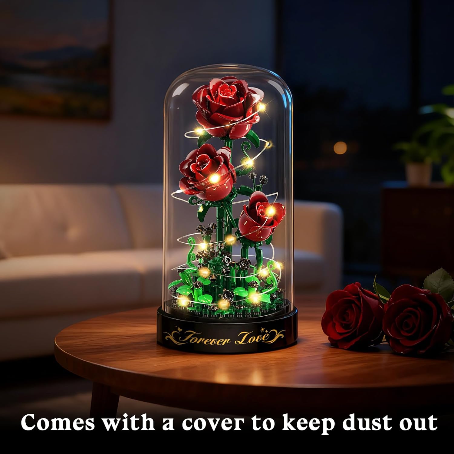 Thumbnail 6 de Flower Building Set with LED Light – Burgundy Red Rose 241-Piece Mini Block Kit