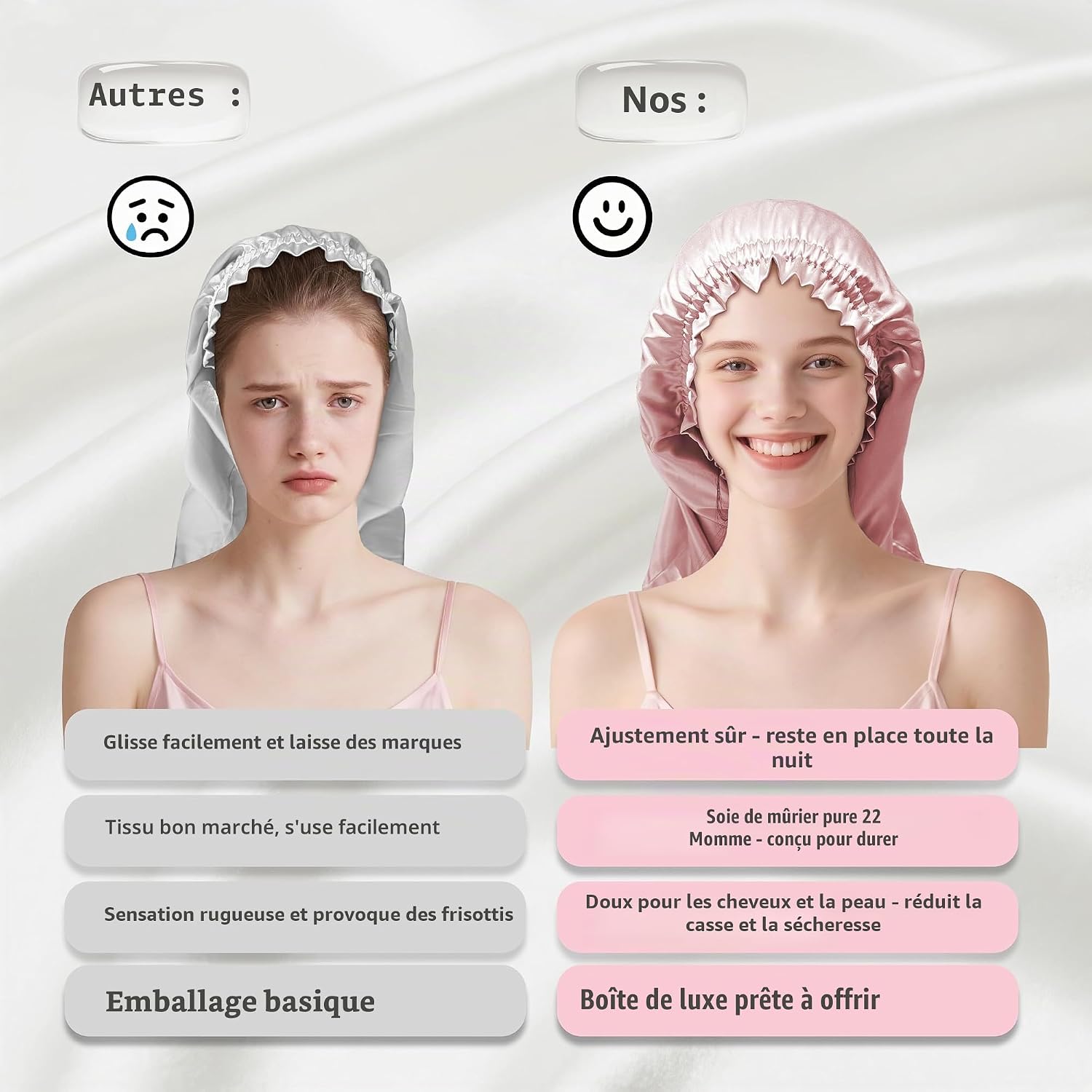 Thumbnail 4 de Townssilk Bonnet de nuit en soie 22 momme – DustyPink 32 cm, pour cheveux courts et mi-longs