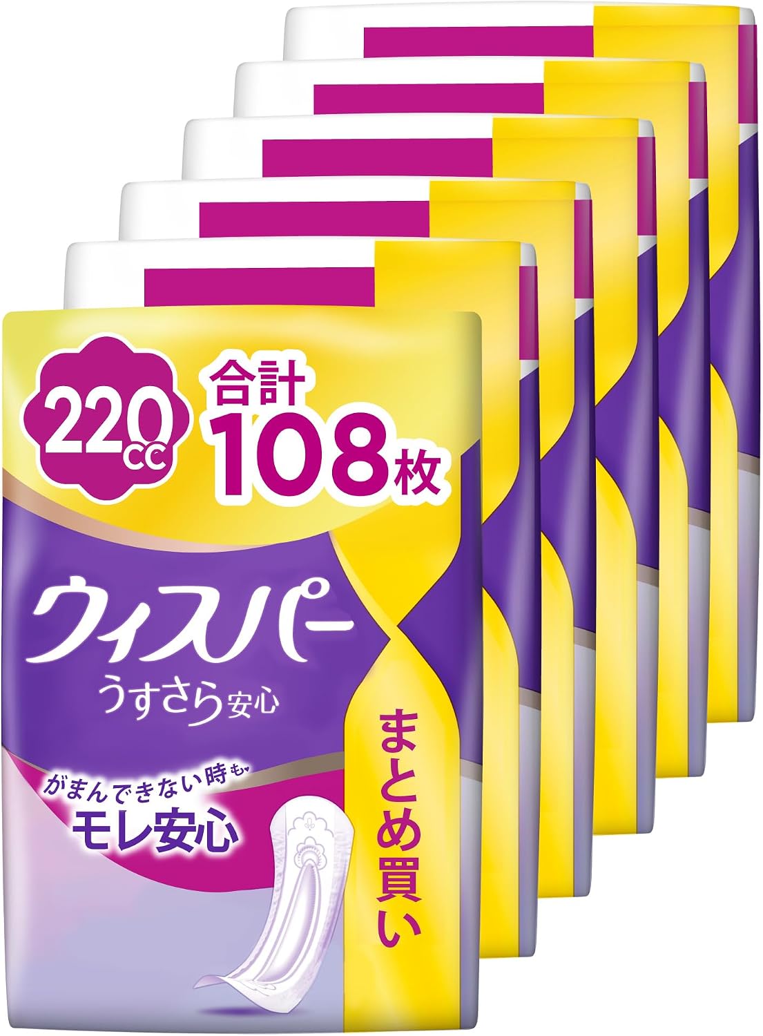 Detalle de ウィスパー 4904740681726 うすさら安心 220cc 女性用尿漏れパッド 35cm 108枚