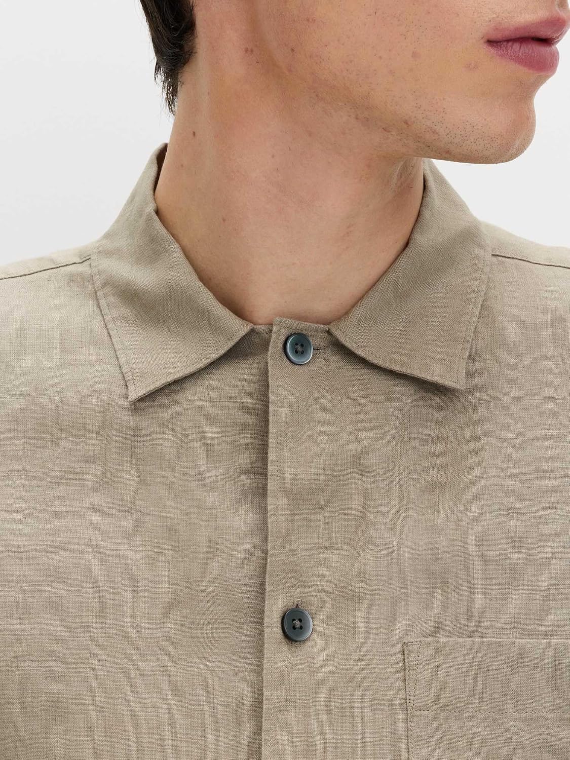 Detalle 2 de Marks & Spencer herenhemd van puur linnen met korte mouwen en normale pasvorm