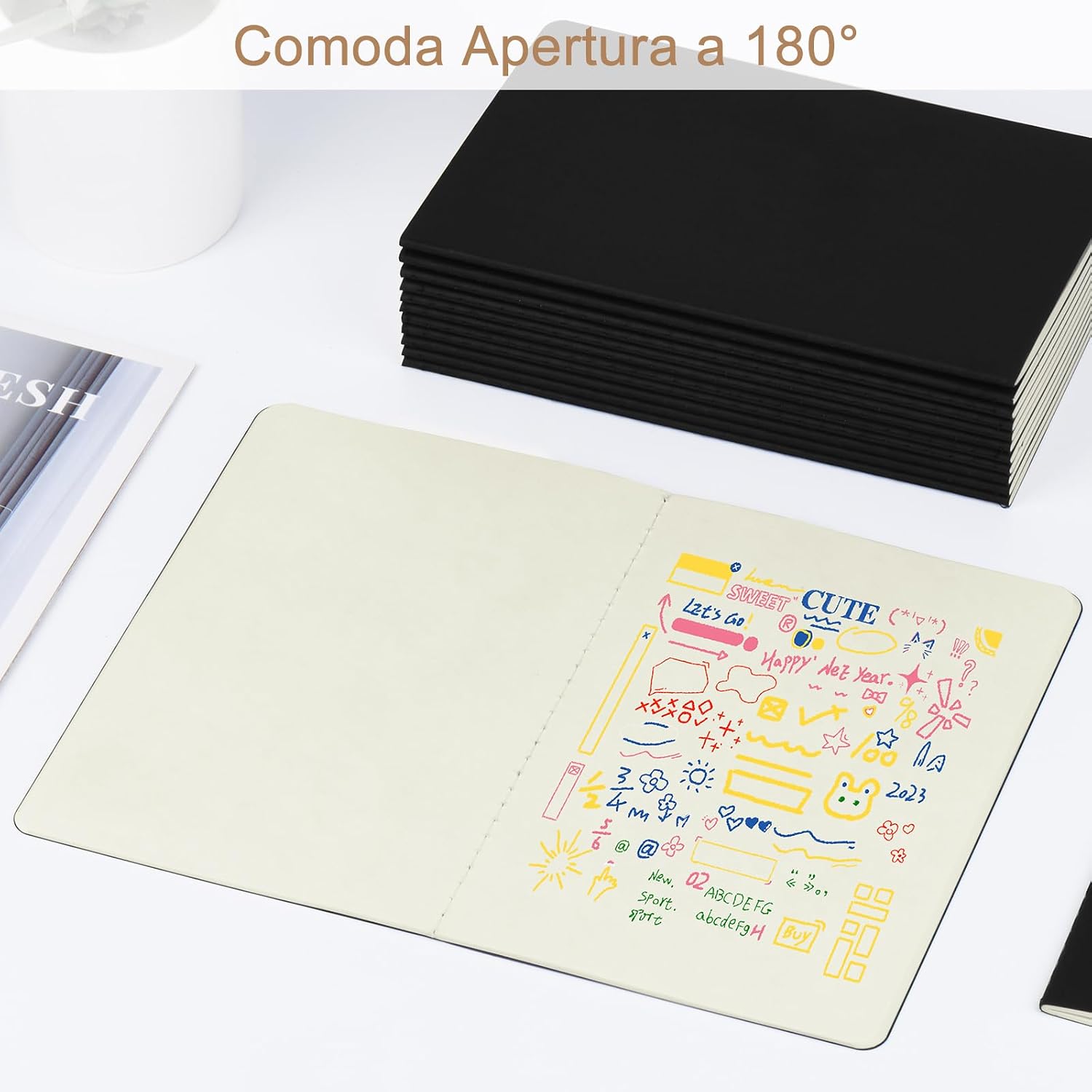 Detalle de ZCZN-Quaderno Appunti A5 – Confezione da 5 Quaderni, 30 Fogli/60 Pagine, Angoli Arrotondati, Rilegatura a filo, Nero