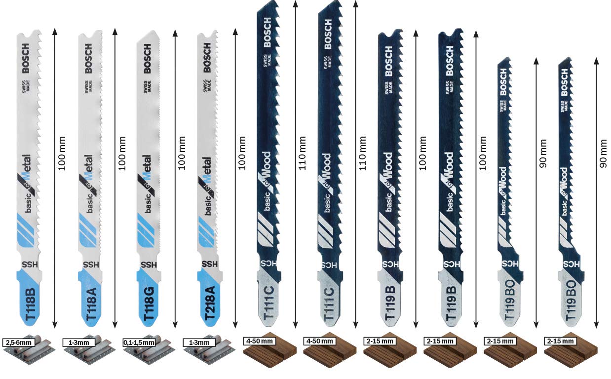 Thumbnail 5 de Bosch 10-Piece Basic Jigsaw Blade Set for Wood and Metal (T 119 BO, T 119 B, T 111 C, T 218 A, T 118 G, T 118 A, T 118 B)