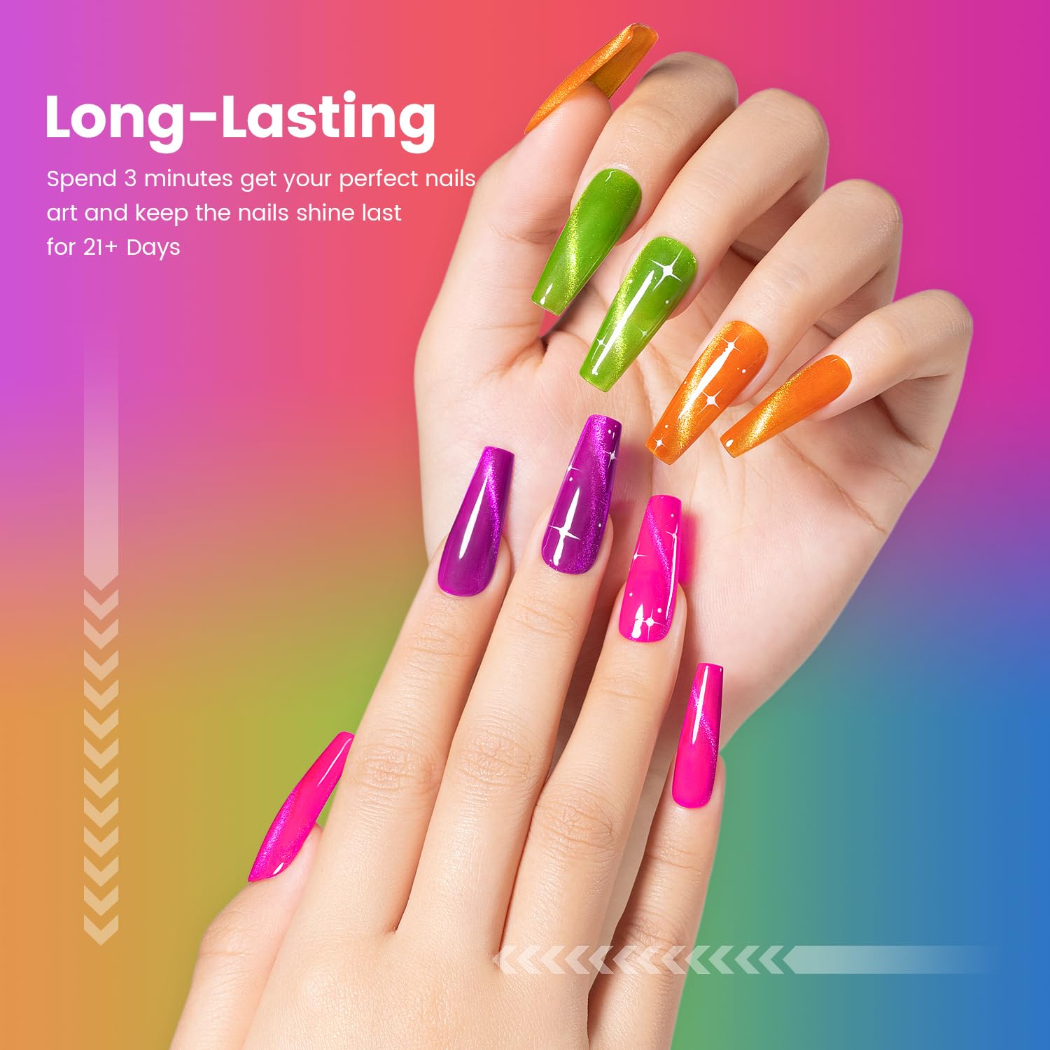 Detalle 2 de RARJSM 9D Neon Cat Eye Gel Nail Polish Set 6 Colors ๐