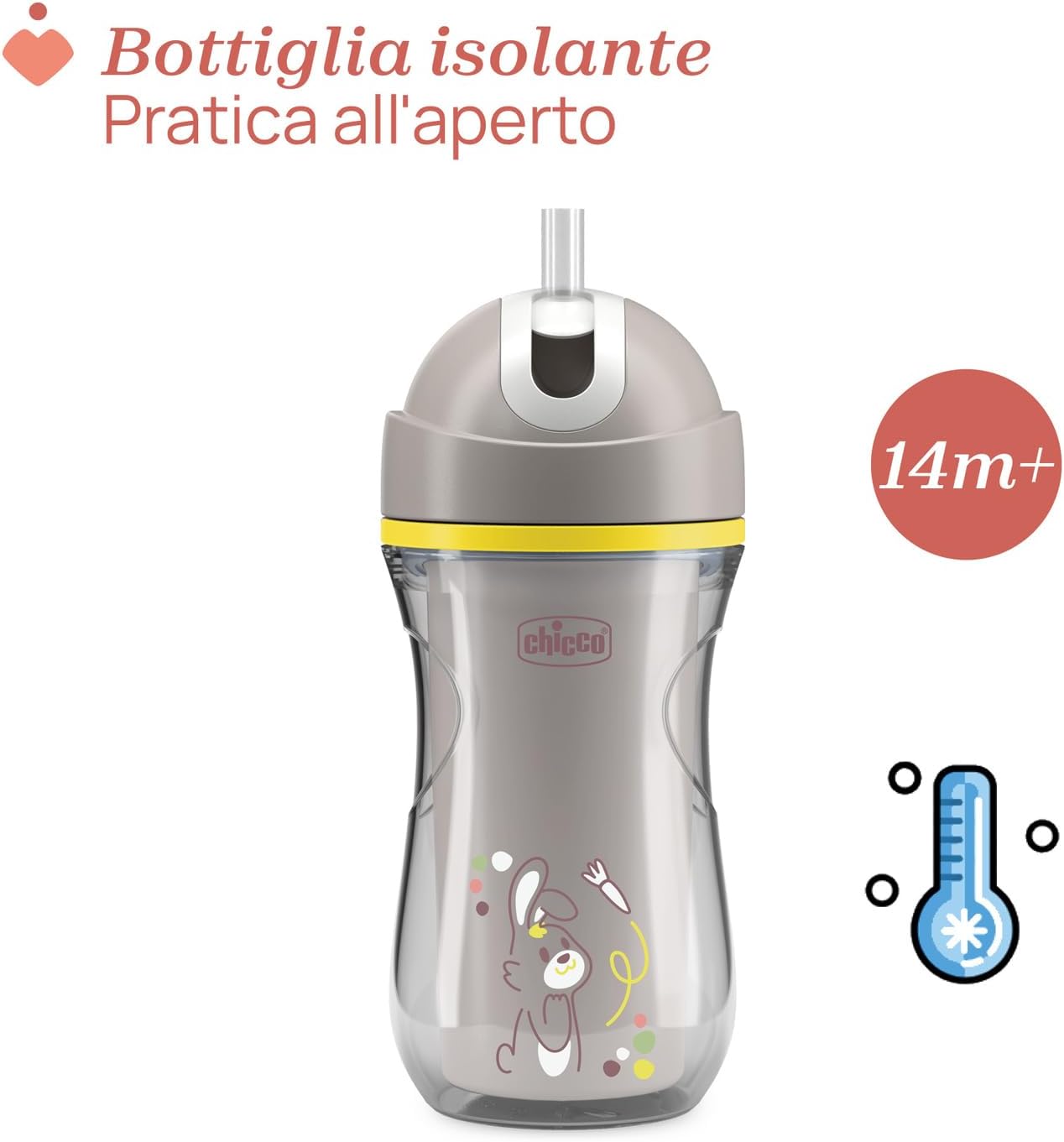 Detalle de Chicco Sport Cup: Bicchiere Antigoccia in Silicone per Bambini 14+ Mesi, 266 ml con Cannuccia Flessibile e Isolante