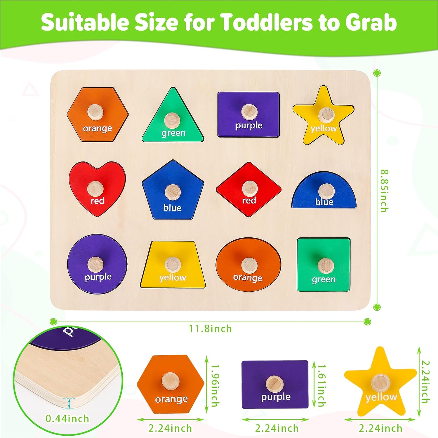 Detalle de Jumlys Montessori Wooden Shape Puzzle 12-piece