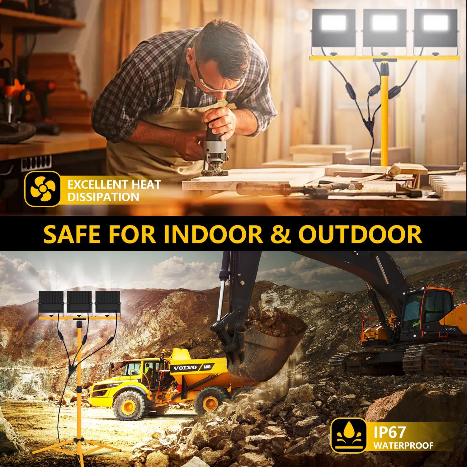 Detalle 2 de TEXTHELL TWD180W-03 LED Work Light, 36,000 Lumens, IP67, 3 Adjustable Heads