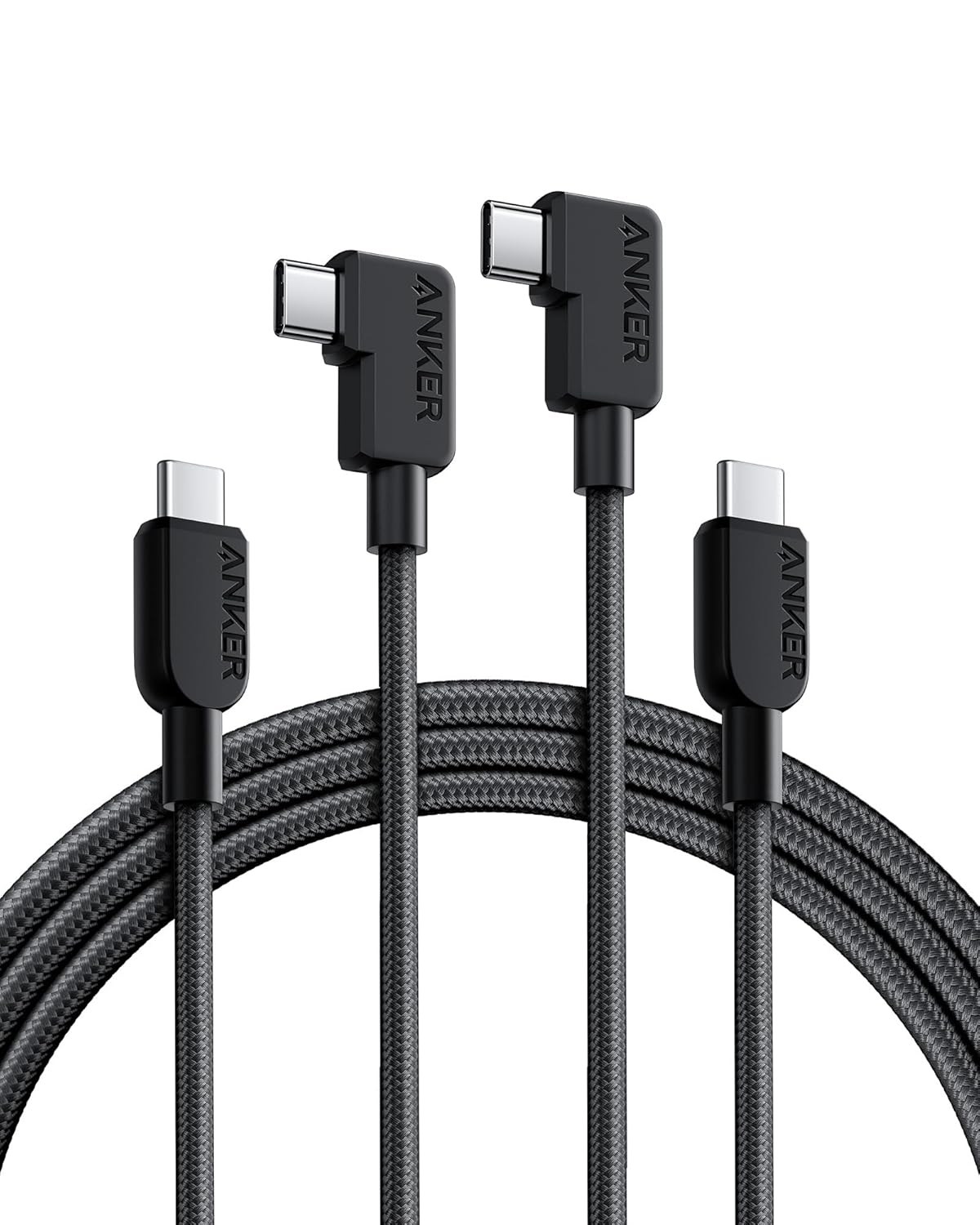 Detalle de Anker 2-Pack 6ft USB-C to USB-C Right Angle Cable (240W, 90° Braided) for iPhone 17 Series and More
