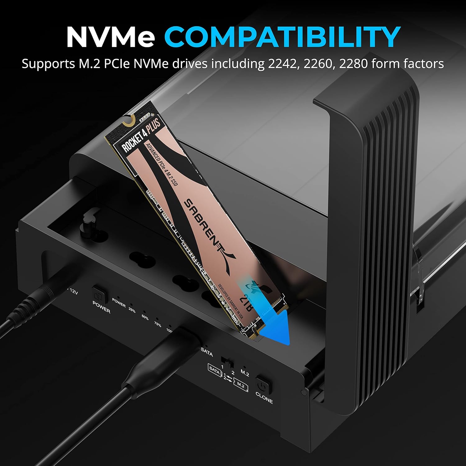 Detalle de SABRENT DS-UFNC Lay-Flat NVMe + SATA Dock 10Gbps