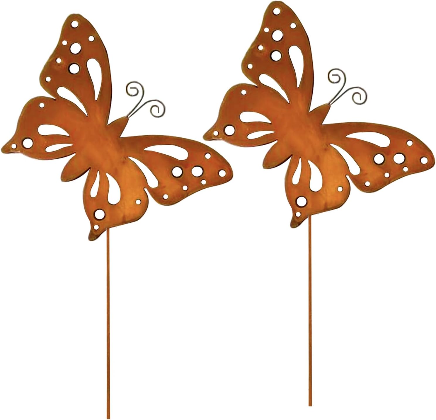 ALEMIN 2er Set Rost-Schmetterling Gartenstecker aus Metall mit Edelrost-Finish
