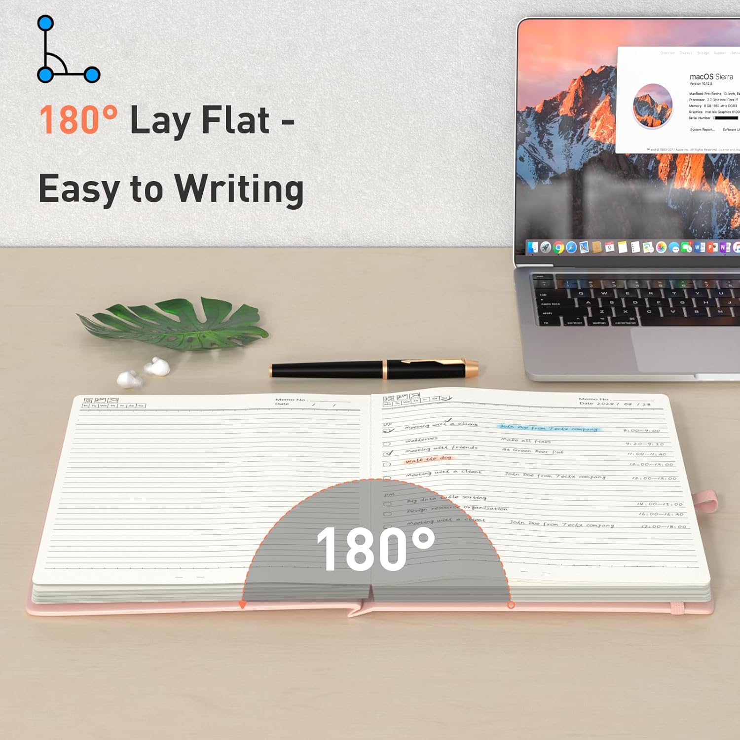 Detalle de Smarpau A4 Lined Notebook with Thick Hardcover Pink Leather Look Cover – 320 Pages, 100gsm Paper