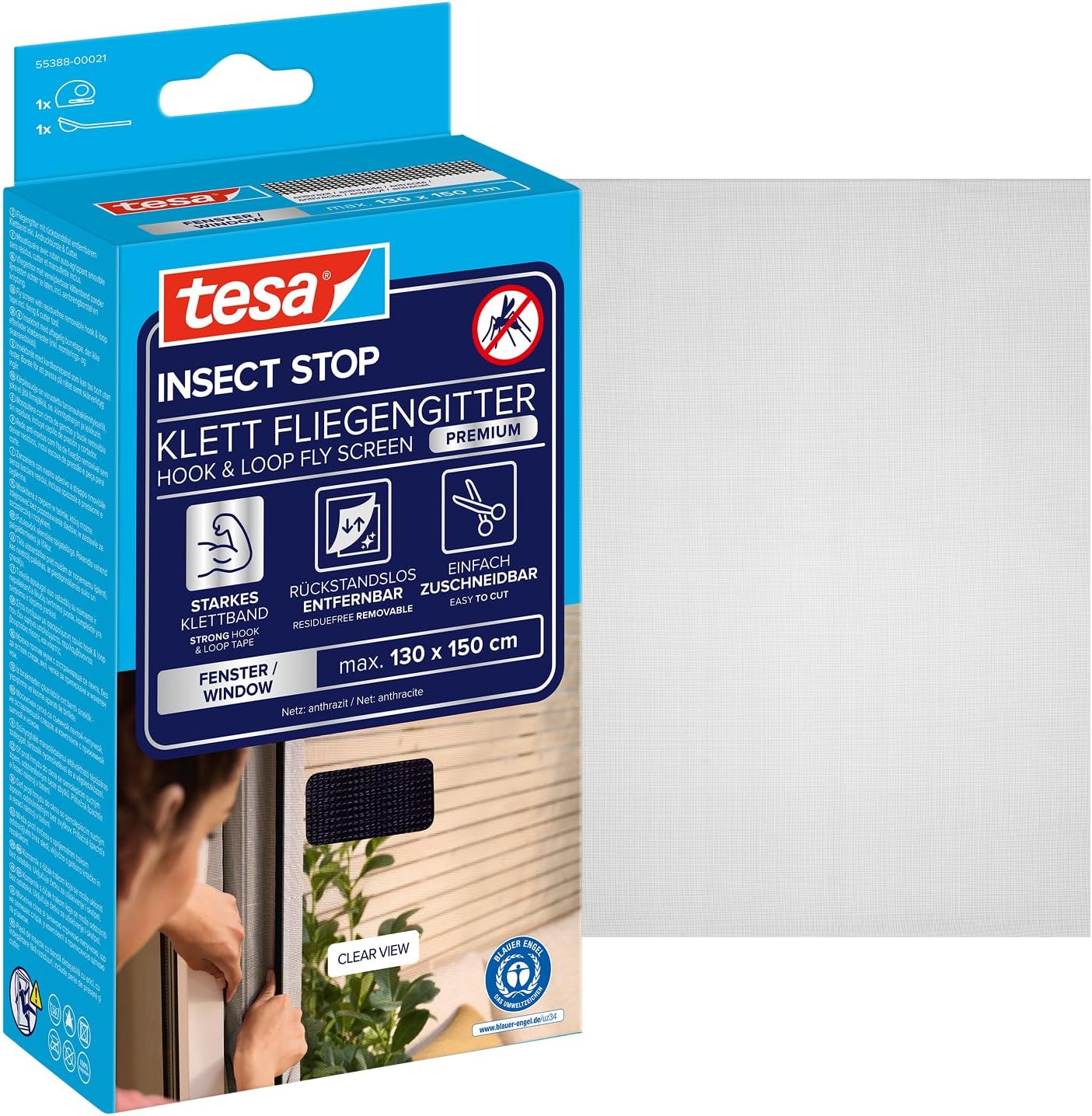 Detalle 1 de tesa INSECT STOP Klett Fliegengitter Premium für Fenster, 120 × 240 cm in Anthrazit