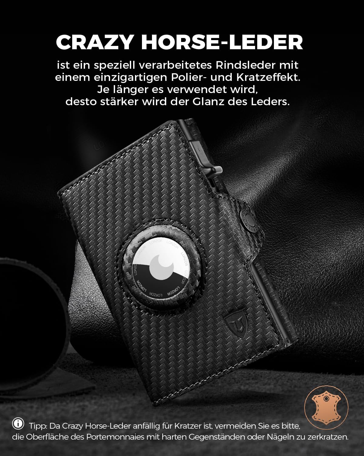 Detalle 2 de LORZOR Airtag Wallet Slim Wallet mit Münzfach