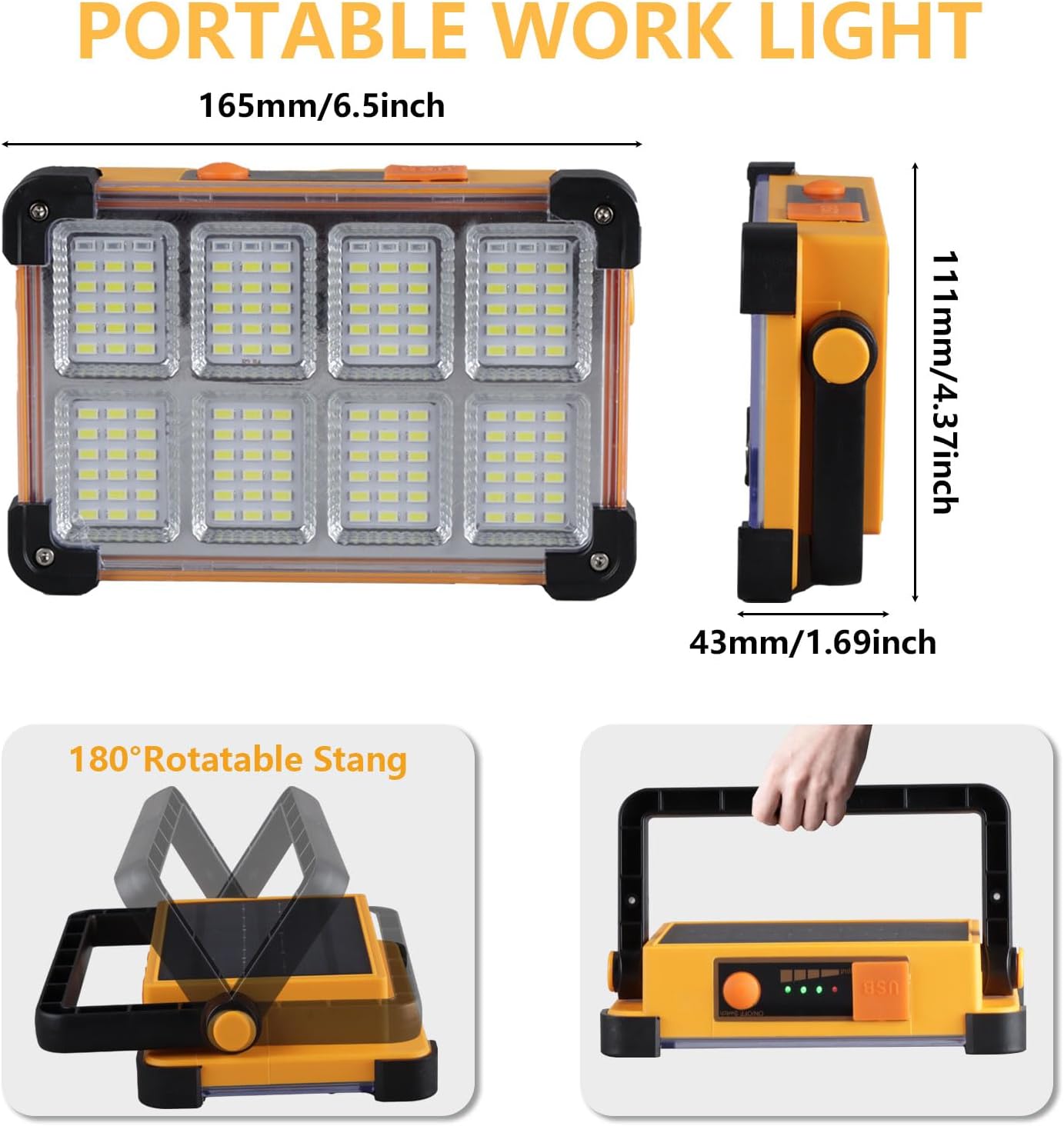 Detalle 2 de YXQUA LP-246145-1 120W Solar Work Light, 144 LEDs, 10,000 Lumens, IP65