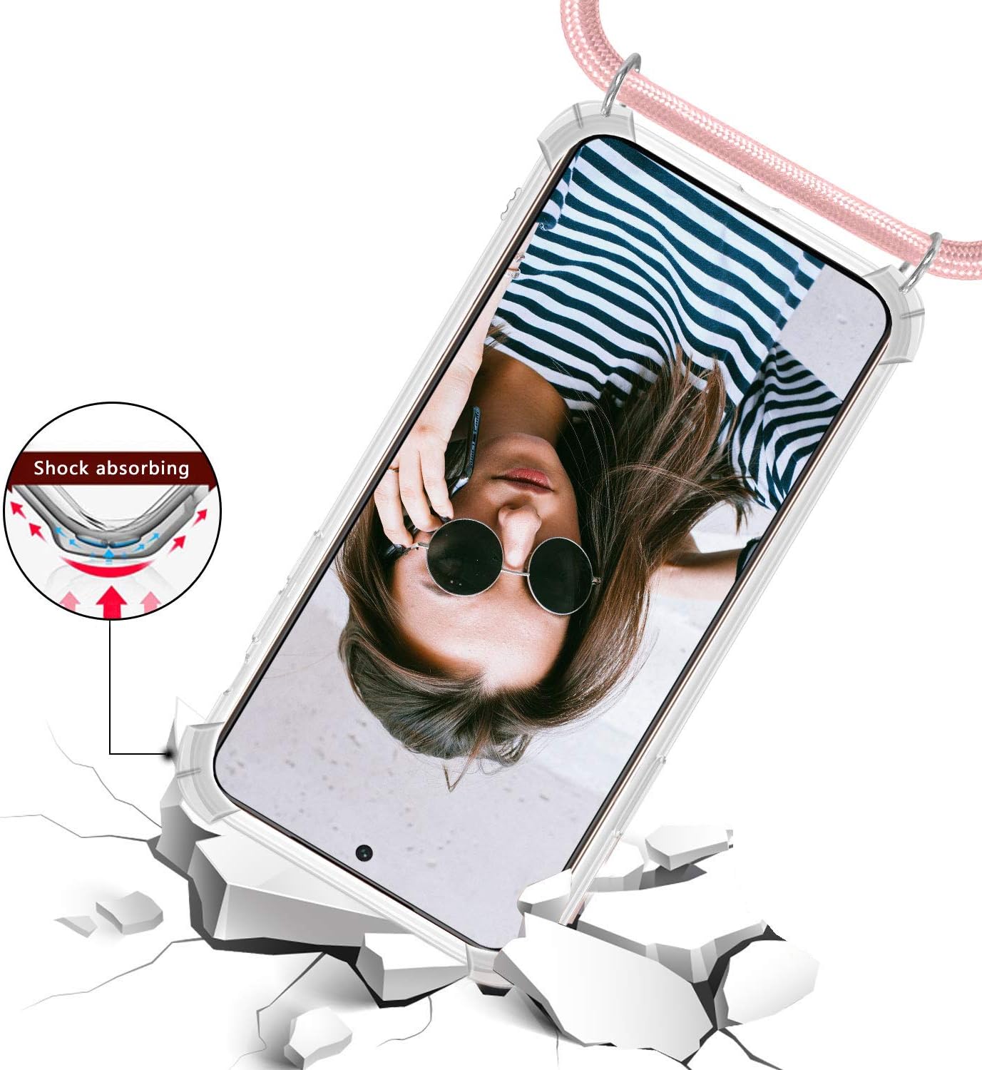 Thumbnail 3 de XTCASE Collier pour Samsung Galaxy S21+ 5G – Étui transparent avec cordon et lanière en corde noir