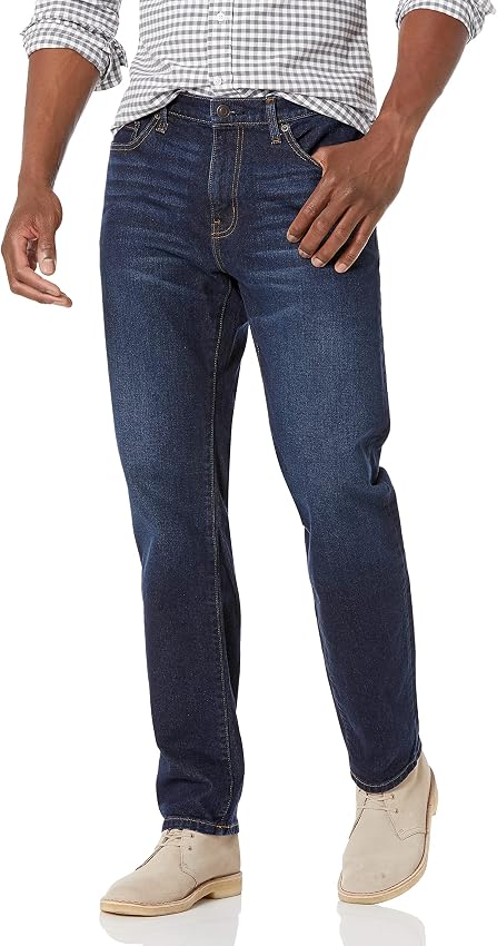 Detalle de Amazon Essentials Pantalón Vaquero Elástico de Ajuste Recto para Hombre, Lavado Índigo 30W/32L