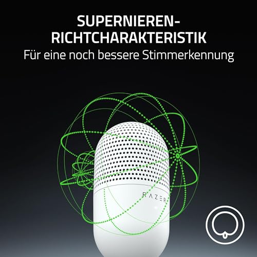 Detalle de Razer Seiren V3 Mini – Ultrakompaktes USB-Mikrofon in Weiß mit Tap-to-Mute und Stoßdämpfer