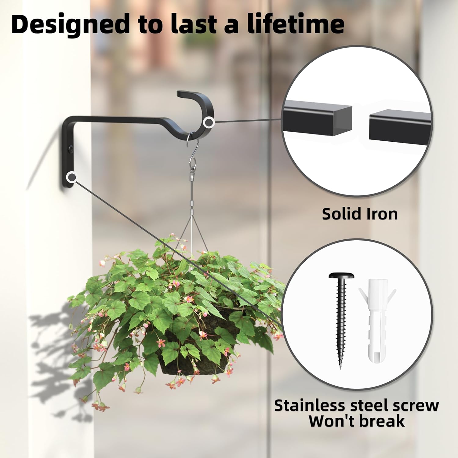 Detalle 2 de saffruff 2 Pack 14.5cm Small Hanging Basket Brackets – Outdoor bird feeder & plant hanger hooks (black)