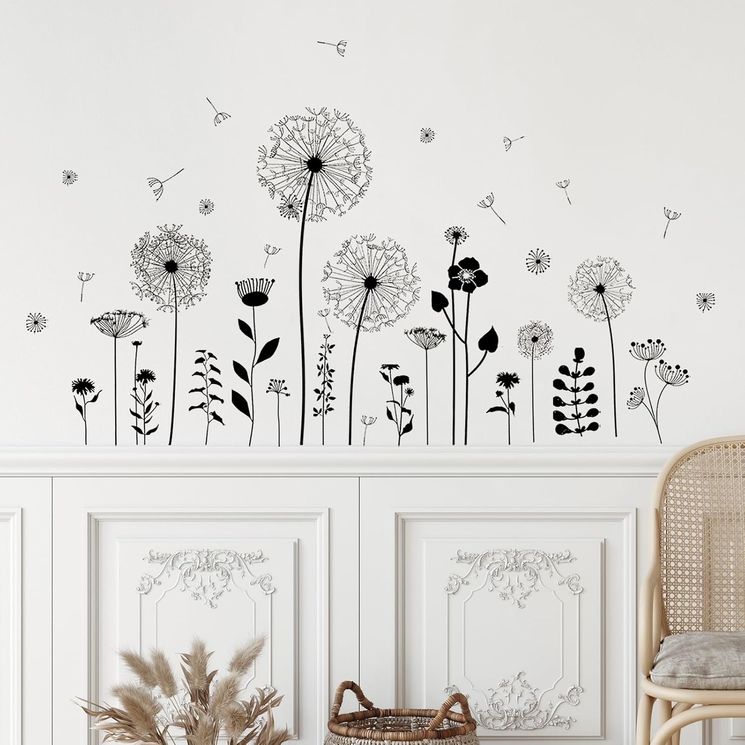 Thumbnail 4 de Supzone Black Dandelion Wall Stickers: Floral Flying Butterflies DIY Wall Décor