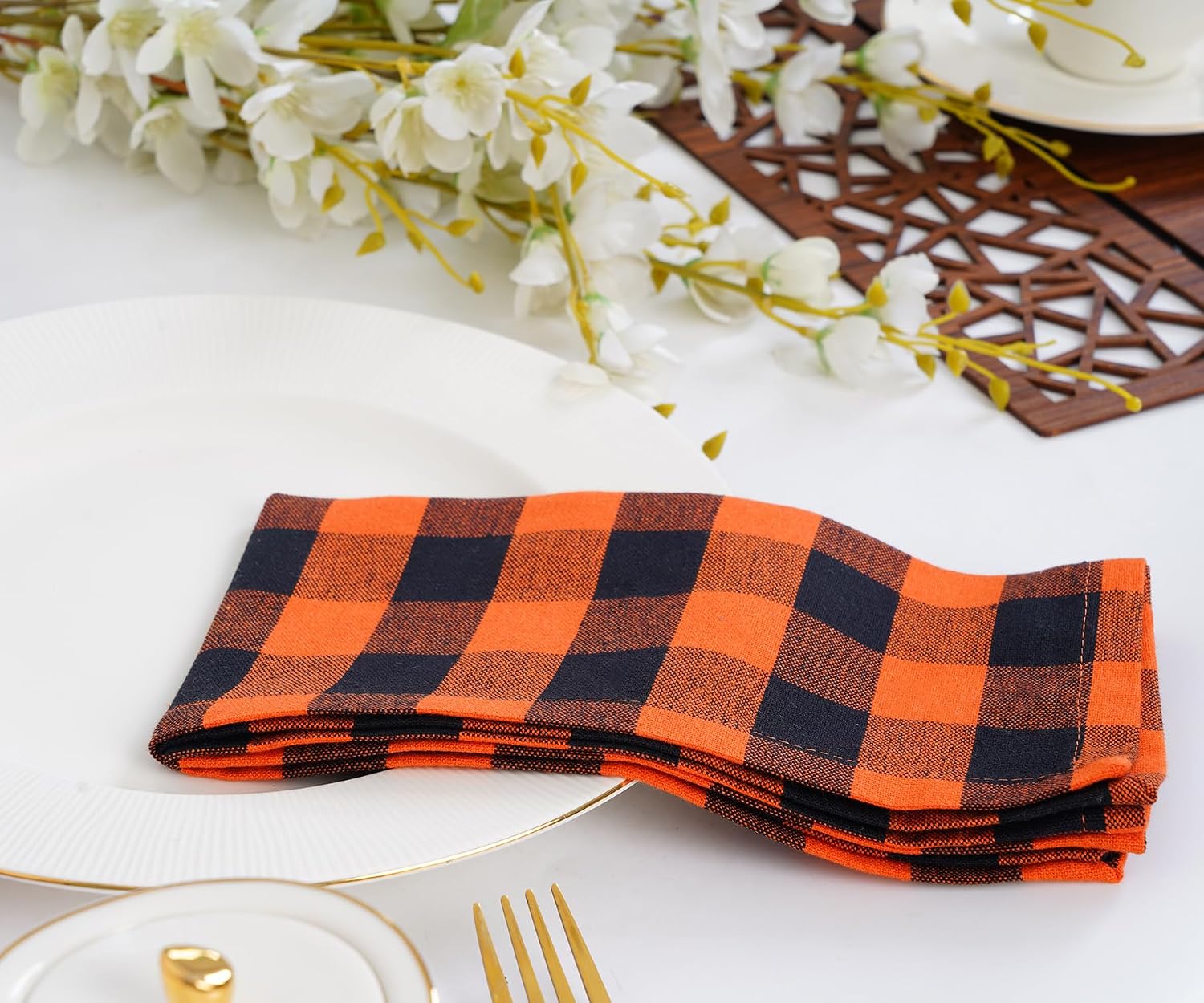 Thumbnail 5 de Blue Needles Gingham Buffalo Plaid Napkins 18x18