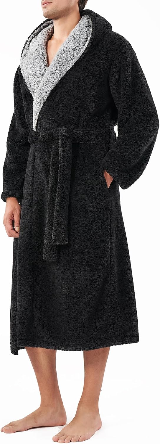 Detalle de DAVID ARCHY Men's Full-Length Hooded Plush Fleece Bathrobe