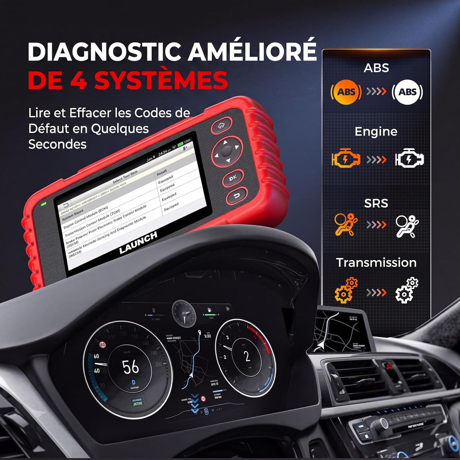 Detalle de LAUNCH CRP123X V3.0 64G – Appareil de diagnostic OBD2 multi-système pour toutes marques