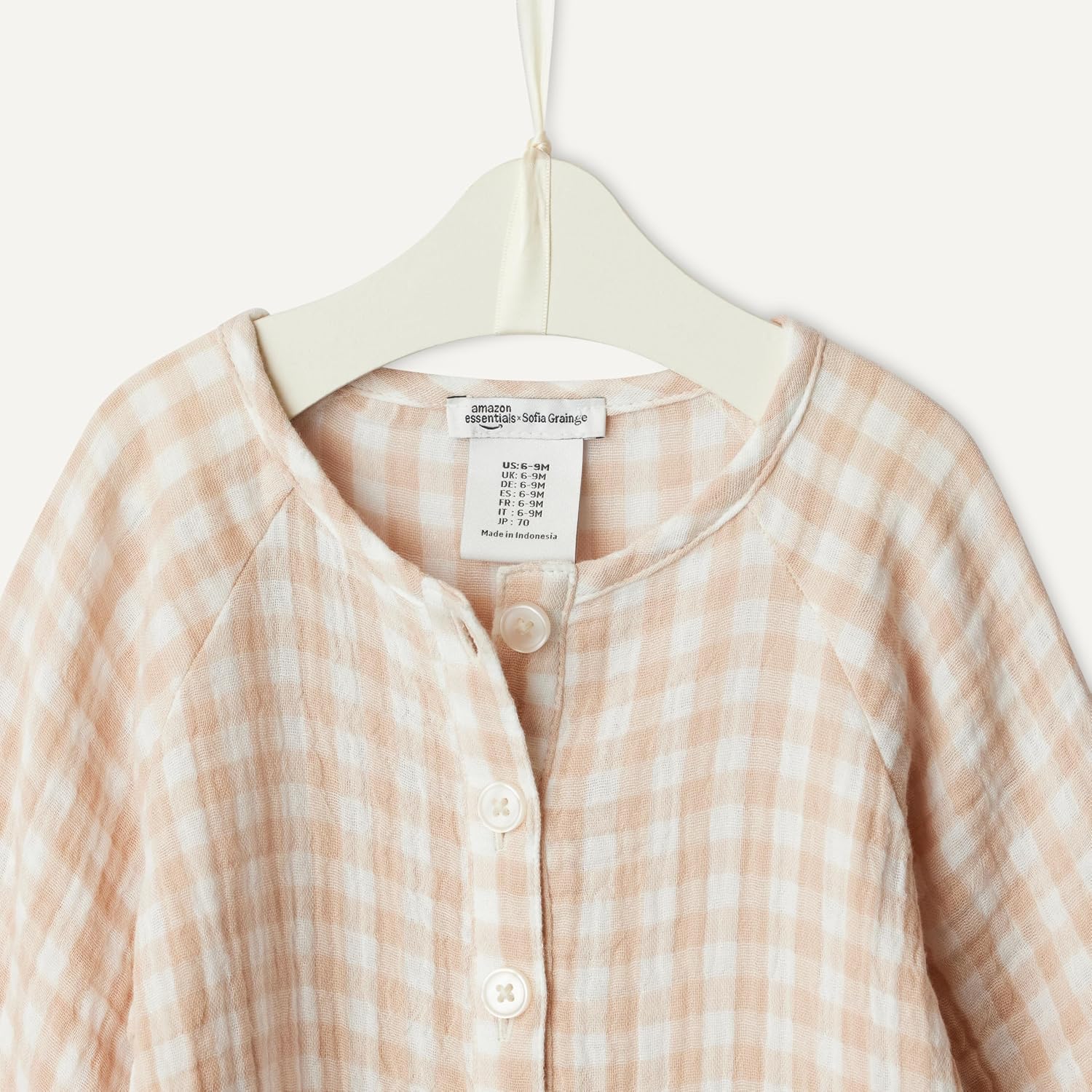 Detalle de Amazon Essentials x Sofia Grainge Langärmeliger Baby-Strampler aus Baumwollgaze – Unisex