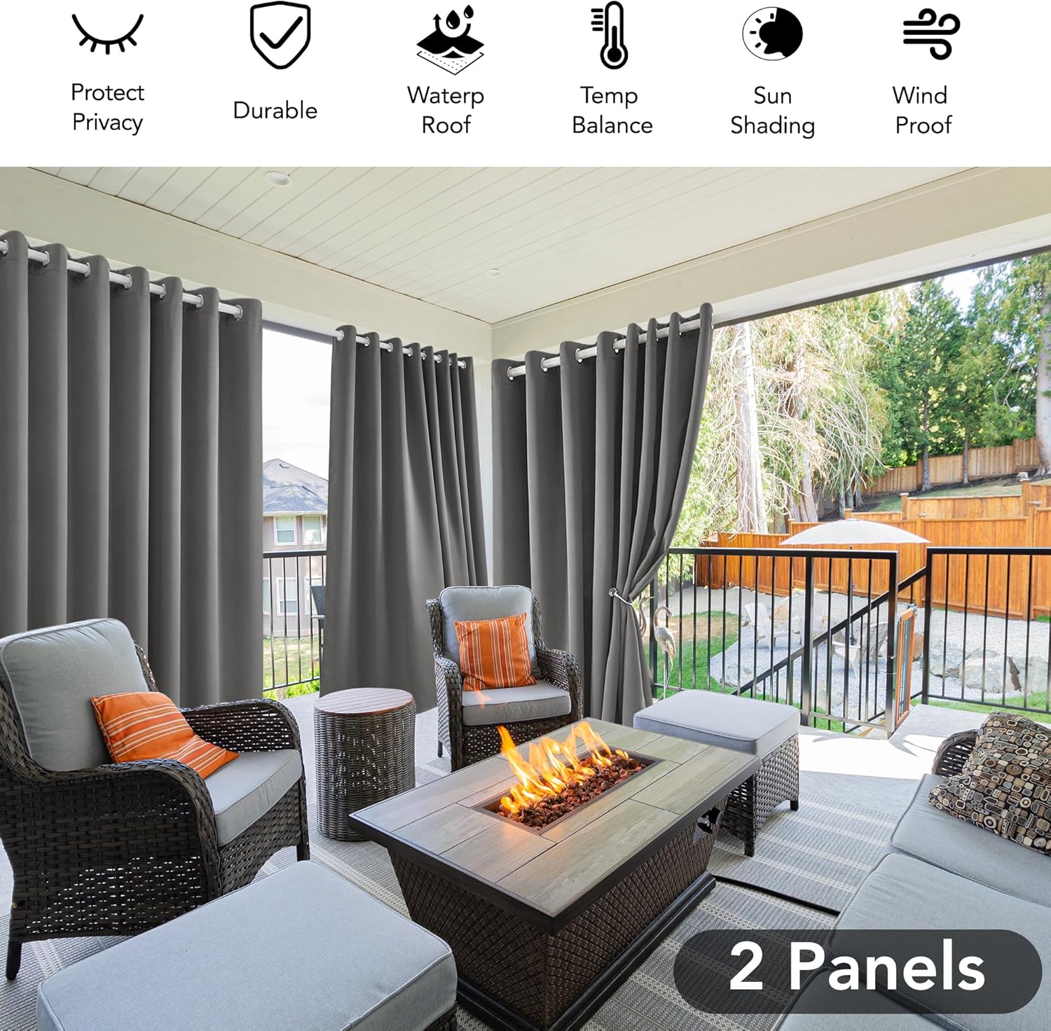 Thumbnail 4 de Deconovo Blickdichte Outdoor-Vorhänge 270x140 cm (2er-Set) – wetterfest & sonnendämpfend, grau