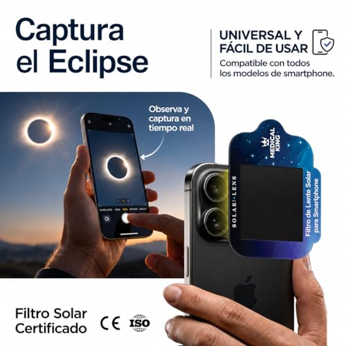 Detalle de Medical King: 6 Gafas Eclipse Solar Homologadas ISO 12312-2 - Pack con 2 Filtros para Smartphone
