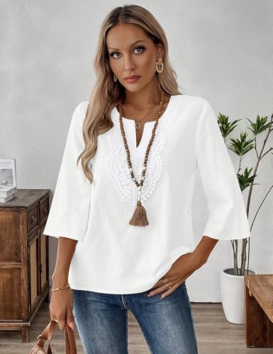 Detalle de Rapbin Womens Tops Summer 3/4 Sleeve Cotton Linen Blouse