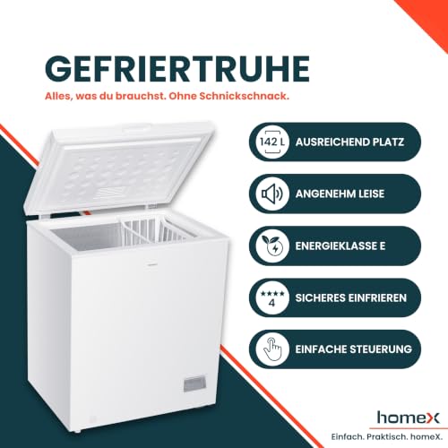 Detalle de homeX FT1421-W Gefriertruhe, 142 Liter, 4-Sterne-Gefrieren und Schnellgefrierfunktion