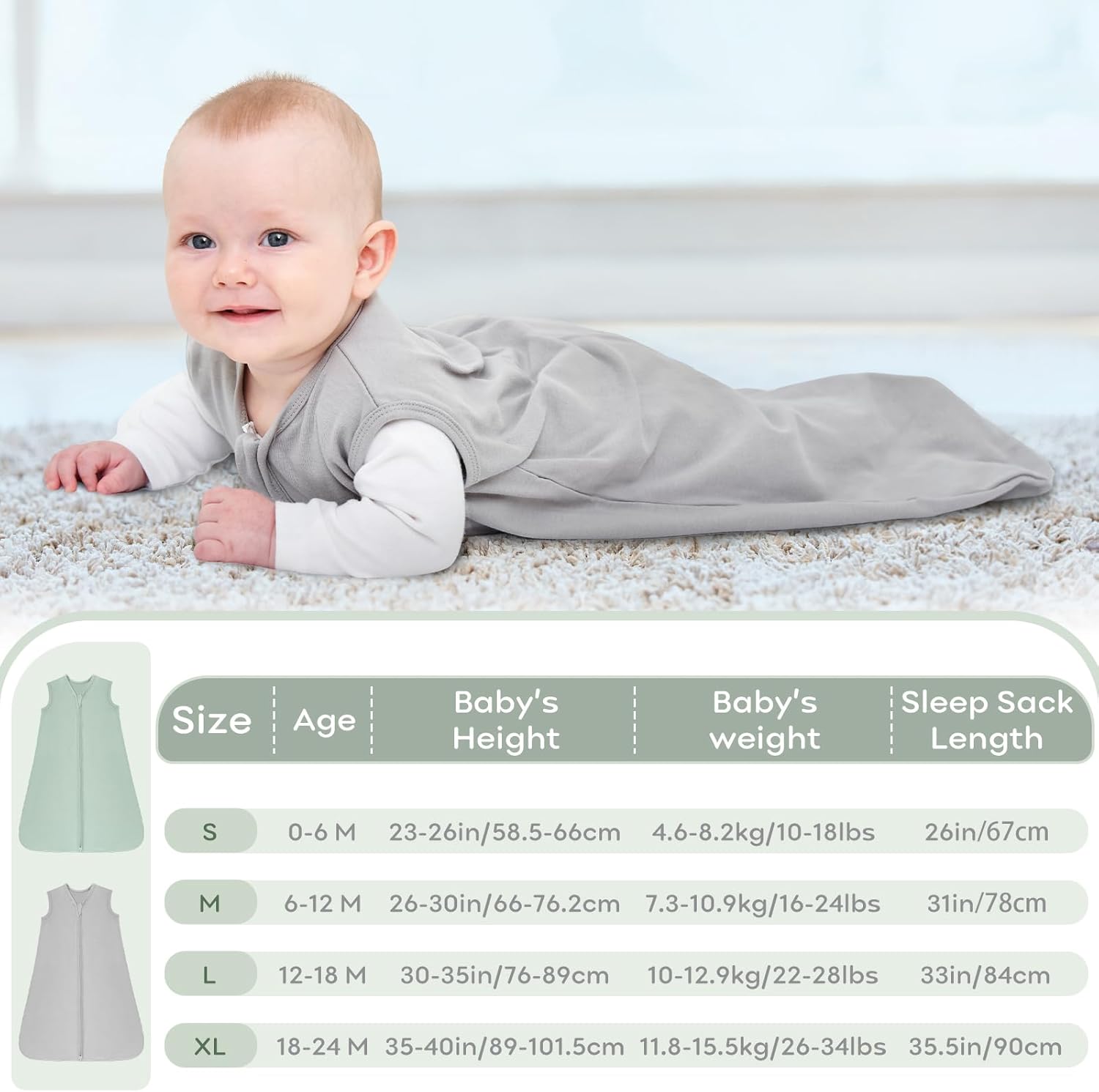 Thumbnail 2 de Looxii Baby Sleeping Bag 0.5 Tog Sleep Sack – 3 Pack, 100% Cotton