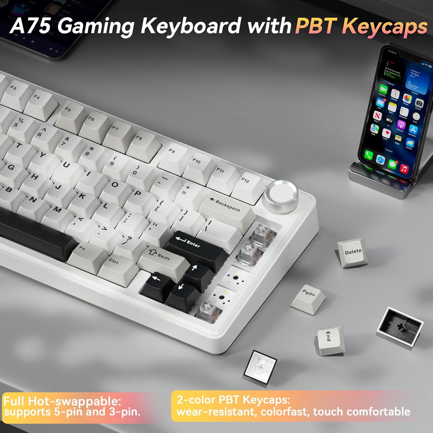 Detalle de SOLAKAKA A75 75% Wireless Mechanical Keyboard — Hot Swappable, RGB, Gasket Mounted