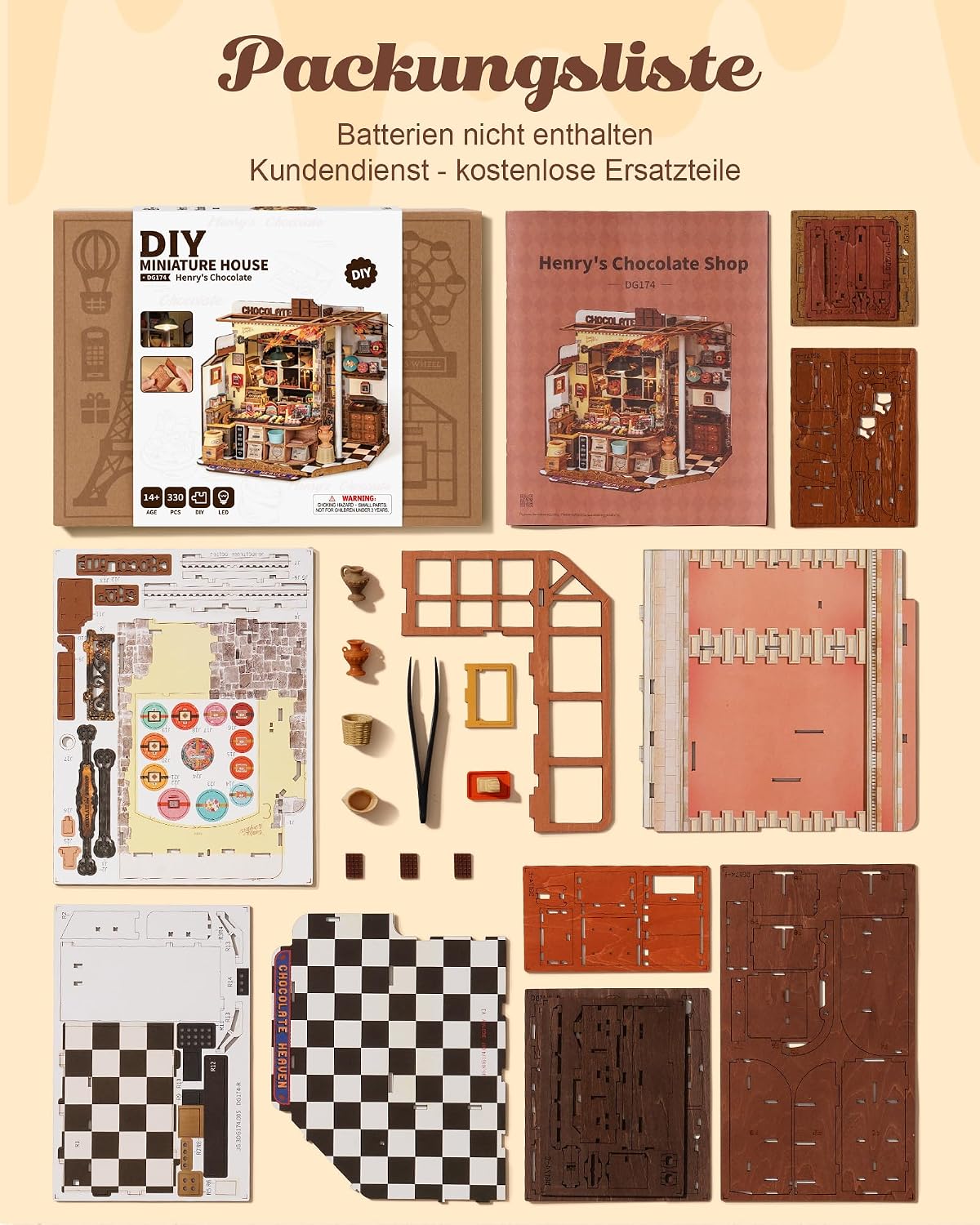 Detalle 2 de Rolife Miniatur Haus Henrys Schokoladenladen – 330-teiliges Mini-Haus zum Selberbauen (ohne Kleber)