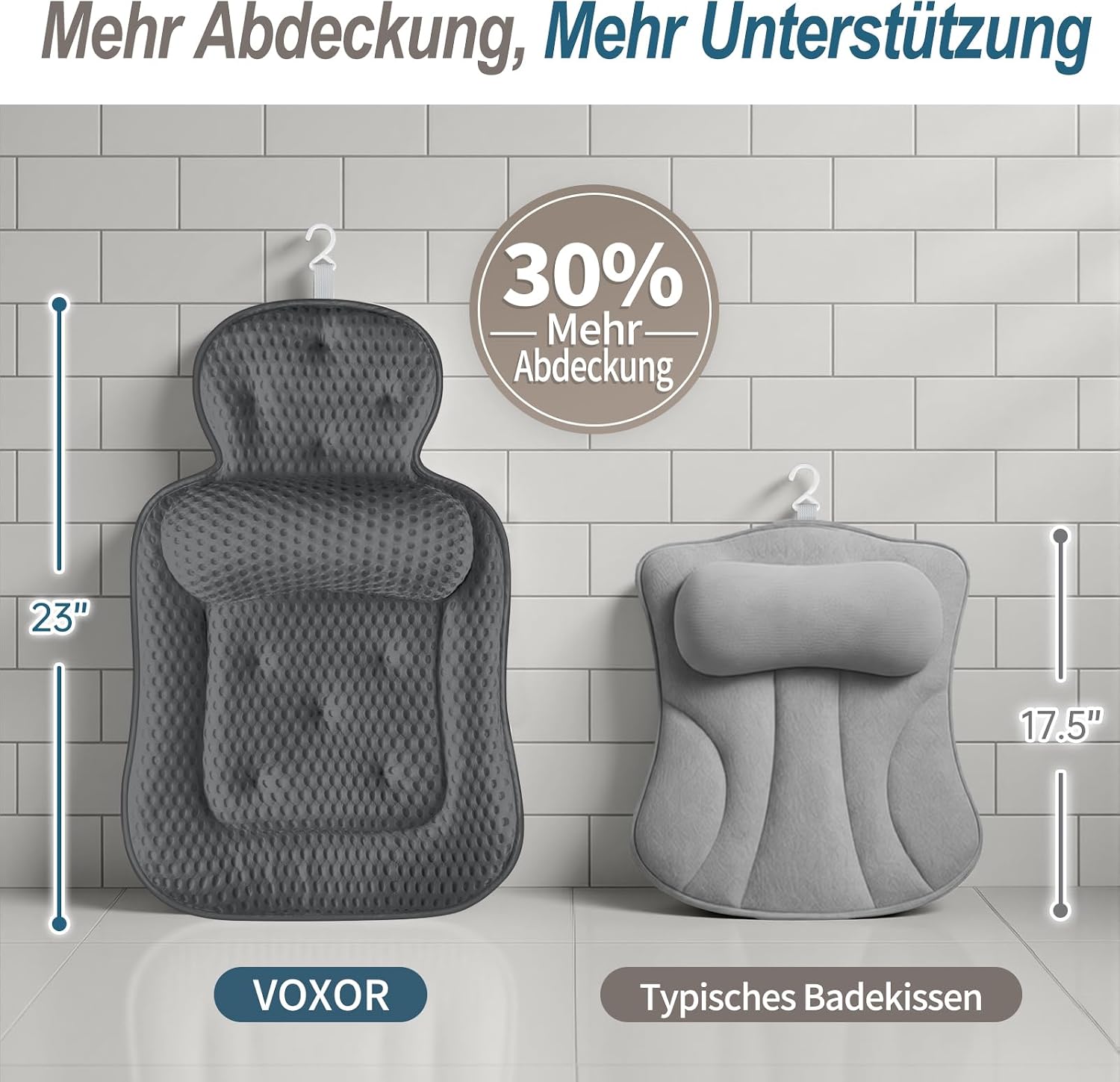 Thumbnail 1 de Badewannenkissen für Kopf, Nacken und Rücken – 54 Saugnäpfe, 3D Air Mesh Grau