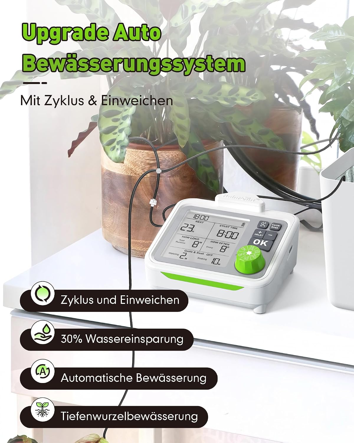 Detalle de RAINPOINT Bewässerungssystem für Zimmerpflanzen – automatisches Tropfbewässerungskit für bis zu 20 Töpfe mit Zyklus- & Einweichmodus