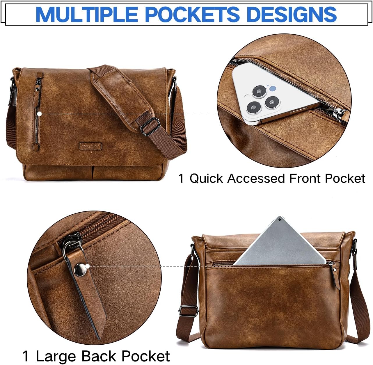 Thumbnail 3 de VX VONXURY Umhängetasche aus veganem Leder mit Platz für 14-Zoll-Laptop (Braun)