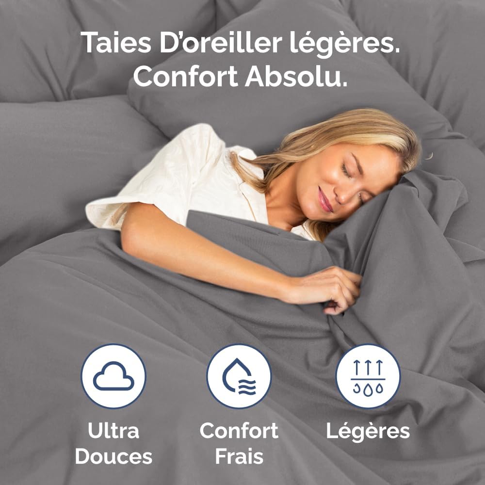 Thumbnail 2 de CGK Unlimited lot de 2 taies d’oreiller 65x65 cm gris foncé en microfibre ultra douce