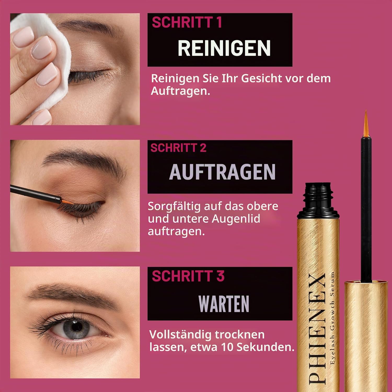 Thumbnail 6 de PHIENEX 2026 New Version Wimpernserum – veganes, hormonfreies Wachstum mit botanischem Peptid-Komplex